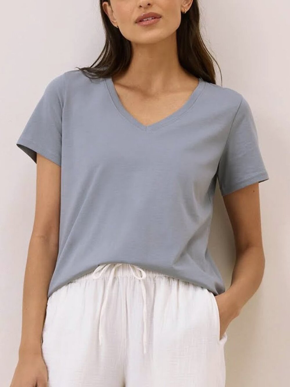 Pact Light Blue Organic Softspun V-Neck T-Shirt Size S NWOT